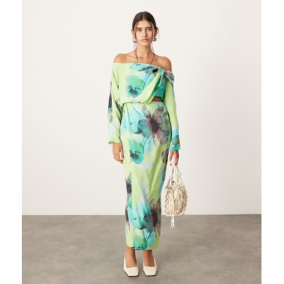 ASOS Edition twist off the shoulder maxi dress with cutout - Picture 1 of 8